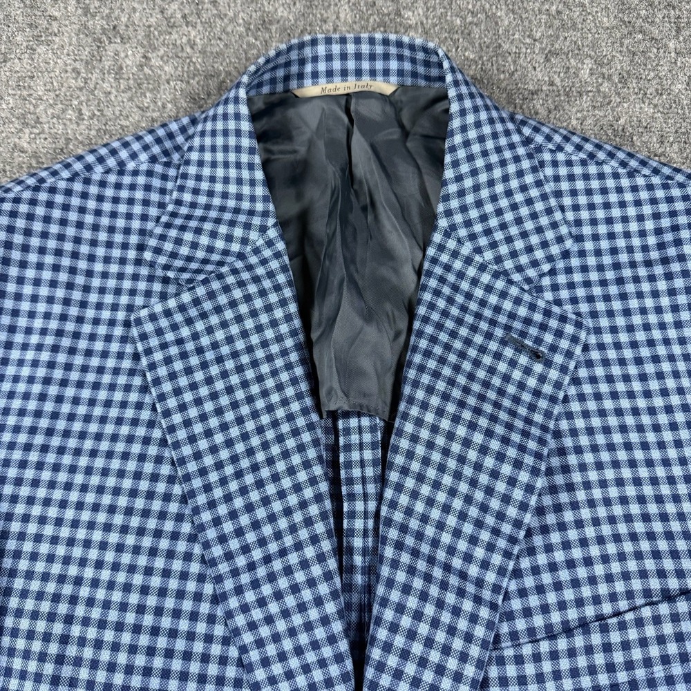 Canali Kei Sport Coat Blazer Mens 42 Long Blue Check Silk Wool Italy Tailored